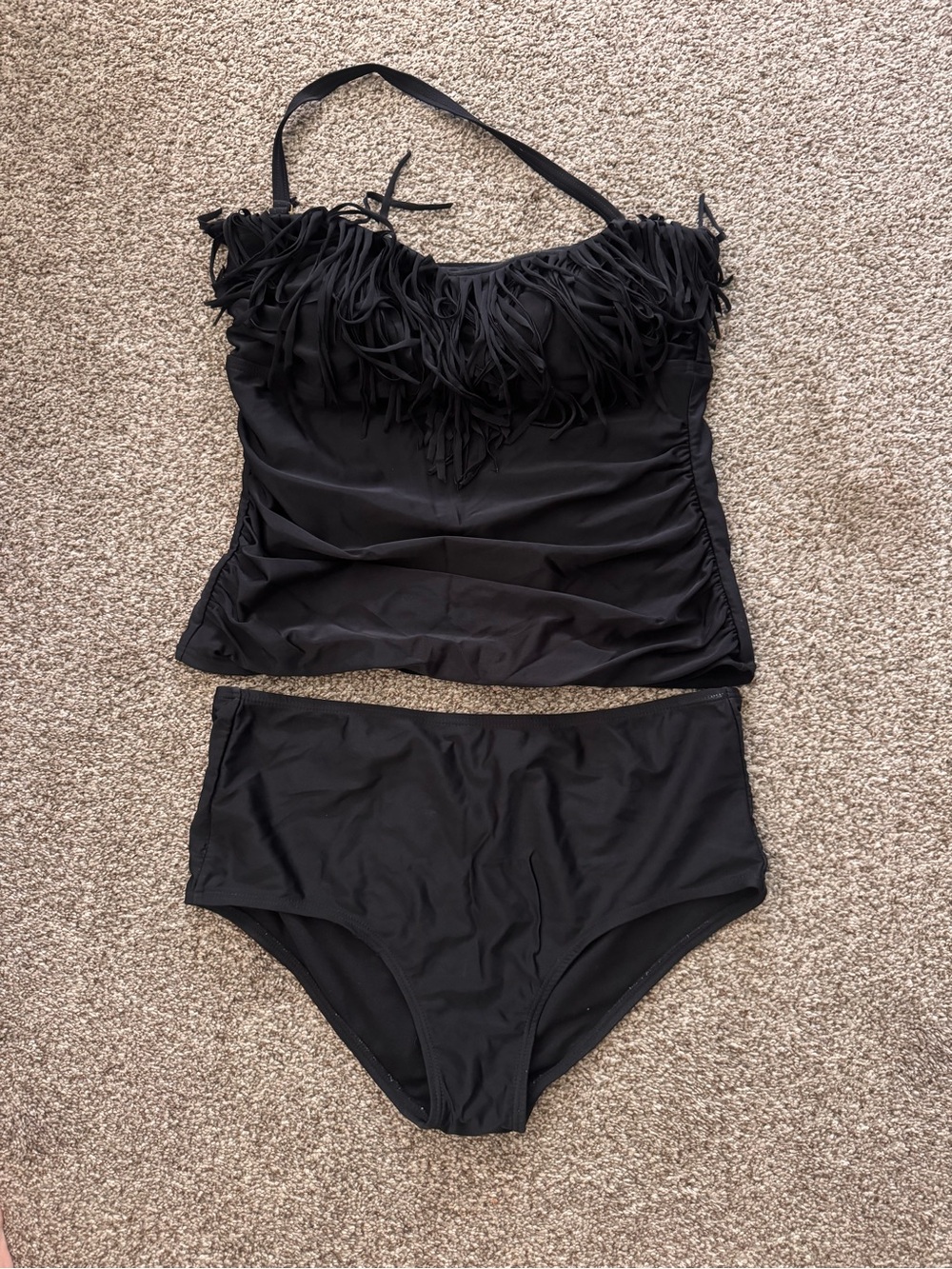 Swimsuits For All Black Tankini with Fringe Detail